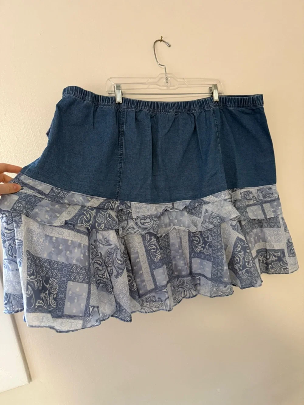 Denim & Paisley Patchwork Ruffled Denim Skirt Womens Size 26W Plus Size 3X - Picture 3 of 11